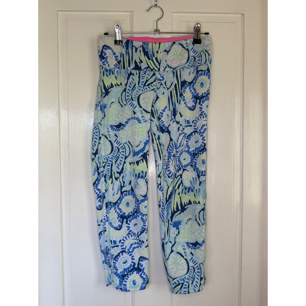 Lilly Pulitzer Luxletic Leggings Womens Small Blue Green Tropical Floral Crop
